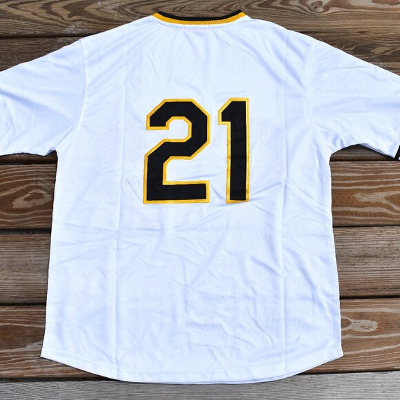 New Roberto Clemente Pittsburgh Pirates White Pinstripe Baseball Jersey Men's - Picture 1 of 2